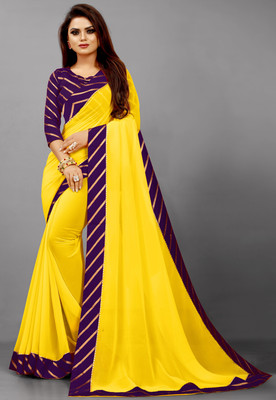 Rashiklal & Co. Solid/Plain Bollywood Georgette Saree(Purple, Yellow)
