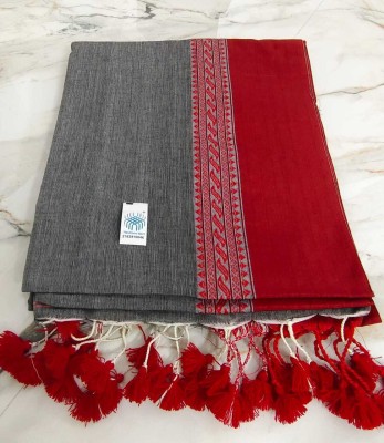 mahuya saree center Woven Handloom Cotton Jute Saree(Grey)