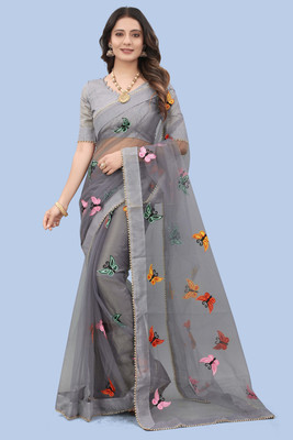 meaven tex Self Design Bollywood Net Saree(Grey)