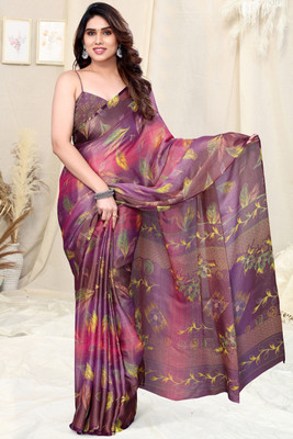 MIRCHI FASHION Printed, Floral Print Daily Wear Brasso Saree(Pink, Purple)
