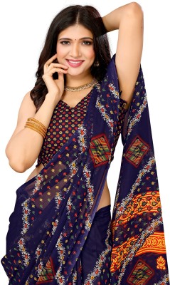 Priyashi Printed Daily Wear Georgette Saree(Blue)