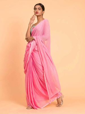 saree star Solid/Plain, Polka Print Handloom Cotton Blend Saree(Pink)