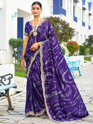 Sareemall Embellished Bollywood Chiffon Saree(Purple)