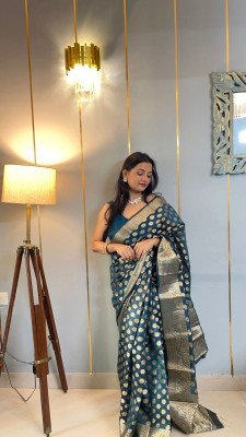 Divastri Woven Bollywood Organza Saree(Light Blue)