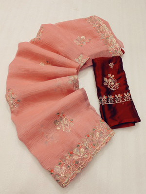 Moon Queen Embroidered, Self Design Bollywood Chiffon Saree(Pink)