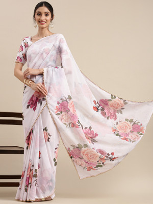 LookNbook art Printed Bollywood Georgette Saree(White)