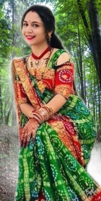 Stylish Sarees Self Design, Woven, Checkered Bandhani Jacquard, Art Silk Saree(Red, Green)