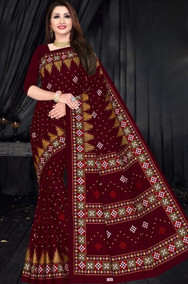 mayur Printed Sambalpuri Cotton Blend Saree(Maroon)