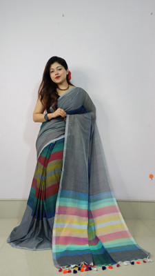 Pushpa Fashion Self Design Handloom Cotton Blend Saree(Grey)