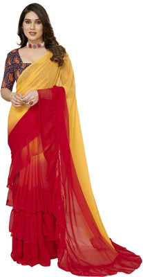 Queenswear Creation Solid/Plain Daily Wear Georgette Saree(Orange, Red)