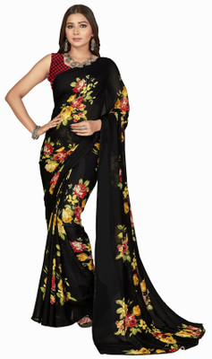 Moda Rapido Floral Print Daily Wear Georgette Saree(Black)