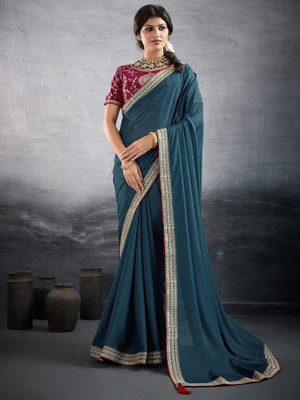 ANOUK Embellished Bollywood Georgette Saree(Blue)