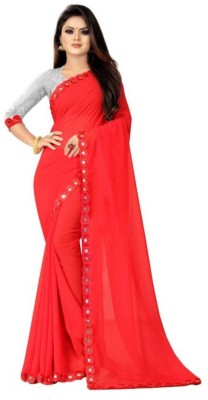 nirmala Solid/Plain Bollywood Georgette Saree(Red)