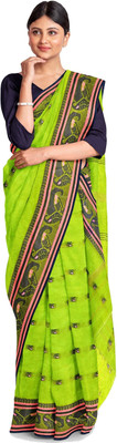 DipDiya Printed Tant Pure Cotton Saree(Green)