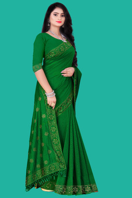 nevya creation Self Design Bollywood Georgette, Lace Saree(Green)