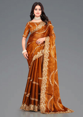Mortile Designer Studio Woven Kanjivaram Silk Blend Saree(Orange)