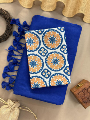 KRISHU ETHNICS Solid/Plain Assam Silk Pure Cotton Saree(Blue)