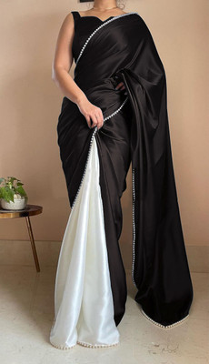 BRAHMSHAKTI Solid/Plain Bollywood Satin, Pure Silk Saree(Black)