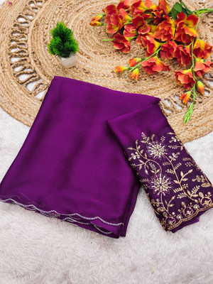 Mahadev Retail Shop Embroidered, Floral Print Bollywood Chiffon Saree(Maroon)