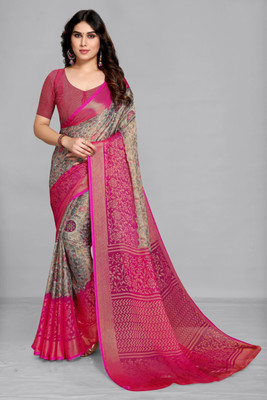 Divastri Printed, Floral Print Bollywood Brasso, Chiffon Saree(Grey)
