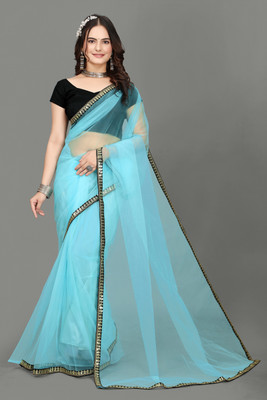 RE Renny Enterprise Self Design Bollywood Net Saree(Light Blue)