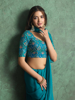 Tasrika Dyed Bollywood Chiffon Saree(Blue)