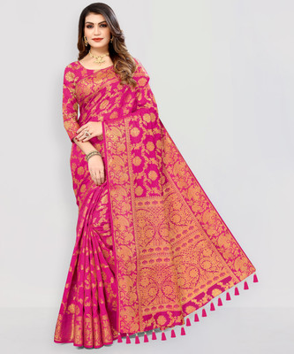 COSBILA FASHION Woven Banarasi Cotton Silk Saree(Pink)