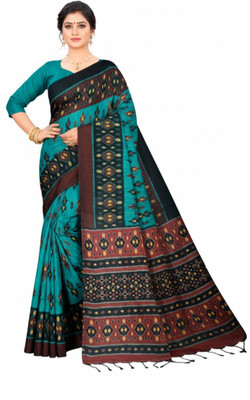 Padma Self Design, Printed Sambalpuri Pure Cotton Saree(Light Blue)