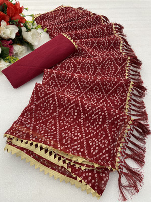 PRETTYAGE Printed, Solid/Plain Bandhani Georgette Saree(Red)