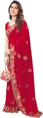 KHRITI FAB Embroidered Bollywood Georgette Saree(Red)