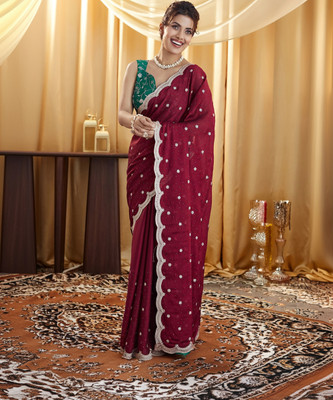 Samah Embroidered Bollywood Silk Blend Saree(Maroon)