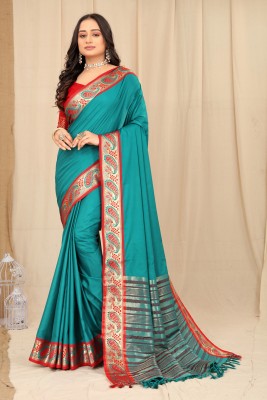 STARWOMEN Self Design Bollywood Cotton Silk Saree(Light Blue)