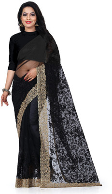 KASEE Embroidered Bollywood Net Saree(Black)