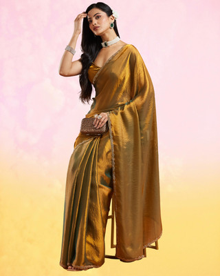 Croza Solid/Plain Bollywood Silk Blend Saree(Multicolor)