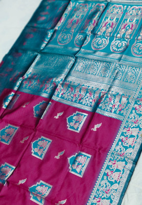 Shampas World Woven Baluchari Silk Blend Saree(Maroon)