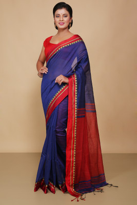 Divastri Woven Taant Pure Cotton Saree(Blue)