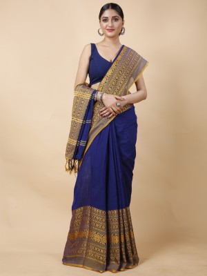 DipDiya Woven Handloom Pure Cotton Saree(Blue)