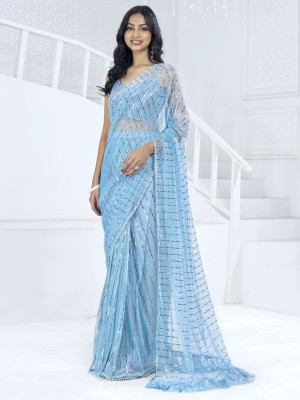 ANOUK Embellished Daily Wear Lycra Blend Saree(Blue)