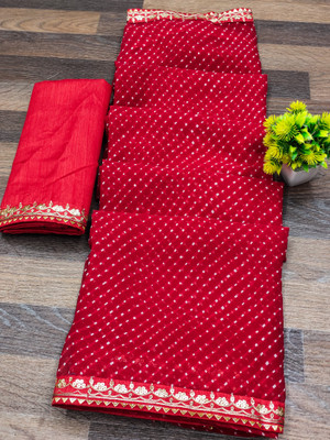 ASTEYAM Printed Bandhani Georgette Saree(Red)