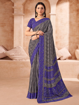 Sareemall Printed Daily Wear Crepe Saree(Grey)