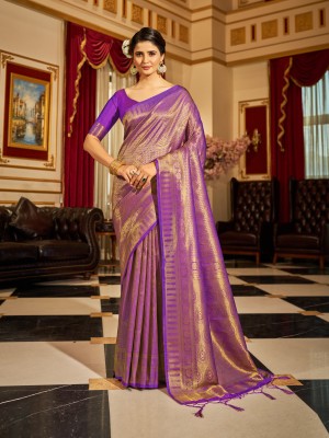 Tasrika Woven Kanjivaram Silk Blend Saree(Purple)