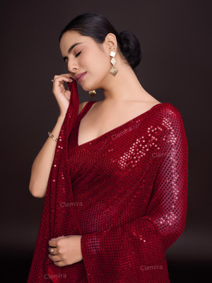 Clemira Embellished Bollywood Georgette Saree(Maroon)