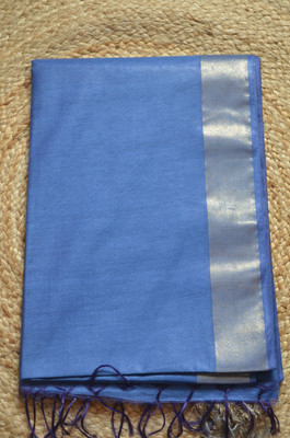 MRIKA Solid/Plain Bhagalpuri Handloom Viscose Rayon Saree(Blue)
