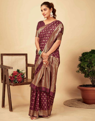 sorathiya enterprise Woven Banarasi Silk Blend Saree(Maroon)