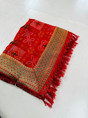Shikha creation Printed Daily Wear Georgette Saree(Red)