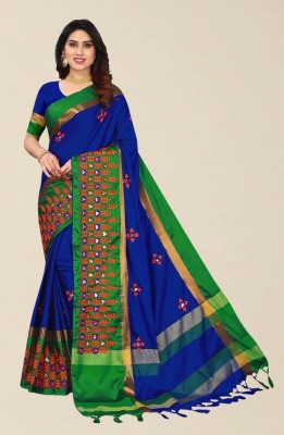 Divastri Embroidered Bollywood Cotton Silk Saree(Green, Blue)