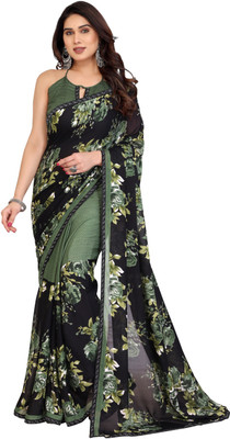 TTH Floral Print Bollywood Georgette Saree(Dark Green)