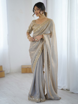 Sareemall Embellished Bollywood Tissue Saree(Beige)