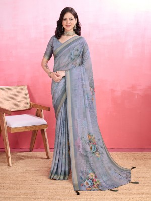 RekhaManiyar Printed Bollywood Crepe Saree(Grey)