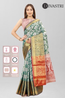 Divastri Floral Print Banarasi Tissue Saree(Light Green)